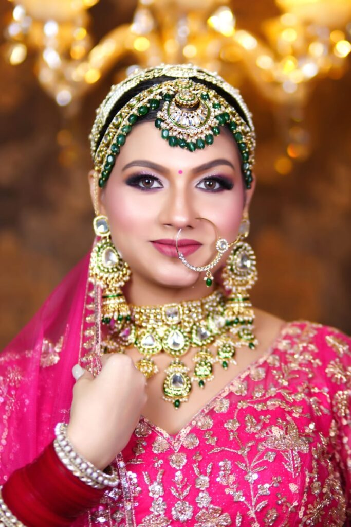Expert makeup artist applying bridal makeup at makeup studio near me| NS MAKEUP STUDIO